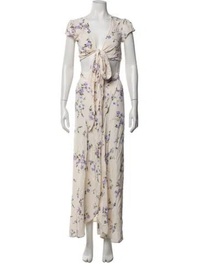 Pre-owned Flynn Skye Floral Print Skirt Set In Neutrals