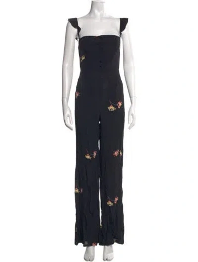 Pre-owned Flynn Skye Floral Print Square Neckline Jumpsuit In Black