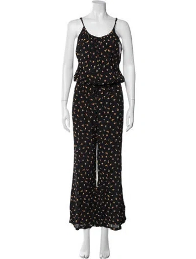 Pre-owned Flynn Skye Floral Print V-neck Jumpsuit In Black