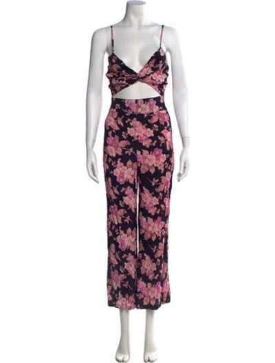 Pre-owned Flynn Skye Floral Print V-neck Jumpsuit In Multicolor
