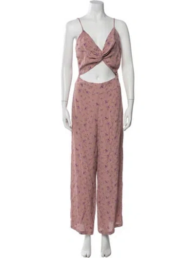 Pre-owned Flynn Skye Floral Print V-neck Jumpsuit In Pink