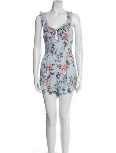 Pre-owned Flynn Skye Floral Print V-neck Romper In Multi