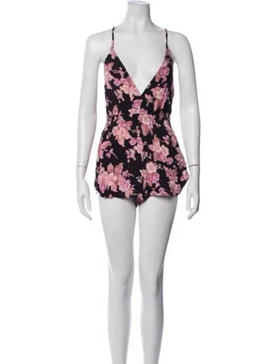 Pre-owned Flynn Skye Floral Print V-neck Romper In White