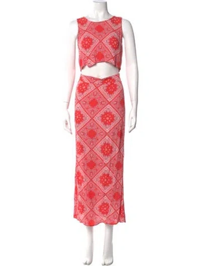 Pre-owned Flynn Skye Lace Pattern Long Dress In Red