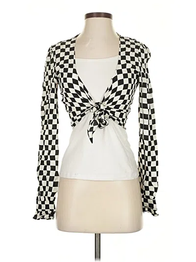 Pre-owned Flynn Skye Long Sleeve Top Ivory Plunge Neckline Tops In White