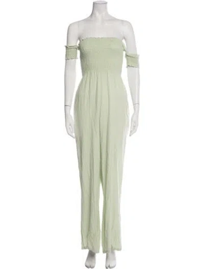 Pre-owned Flynn Skye Off-the-shoulder Jumpsuit In Green