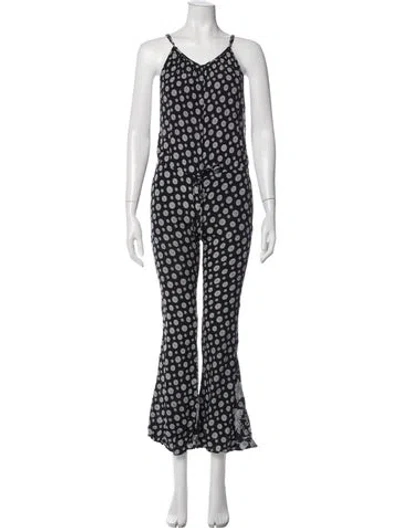 Pre-owned Flynn Skye Polka Dot Print Scoop Neck Jumpsuit In Black