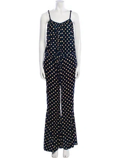 Pre-owned Flynn Skye Polka Dot Print Scoop Neck Jumpsuit In Blue