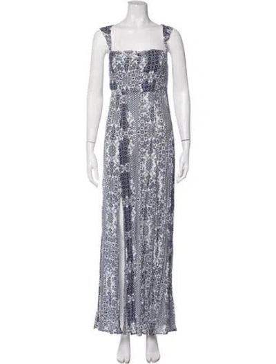 Pre-owned Flynn Skye Printed Long Dress In Blue/white