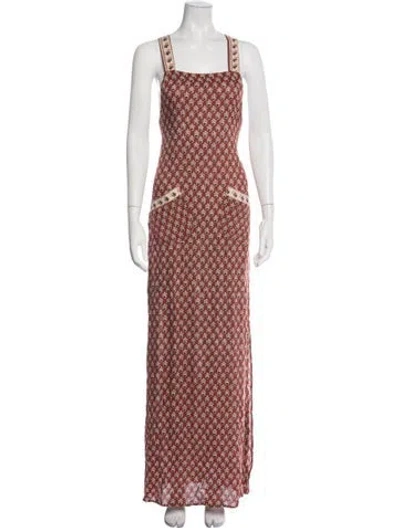 Pre-owned Flynn Skye Printed Long Dress In Red