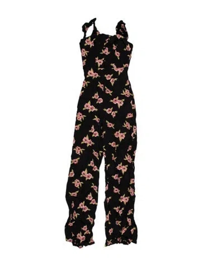 Pre-owned Flynn Skye Printed Square Neckline Jumpsuit In Black