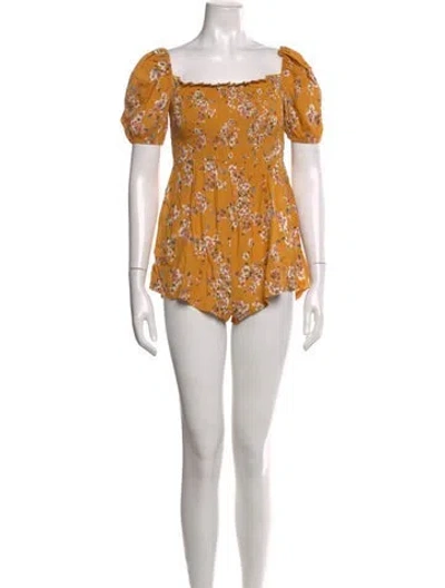 Pre-owned Flynn Skye Printed Square Neckline Romper In Yellow