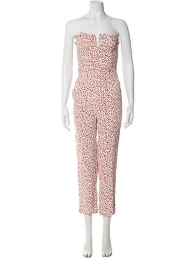 Pre-owned Flynn Skye Printed Strapless Jumpsuit In Red