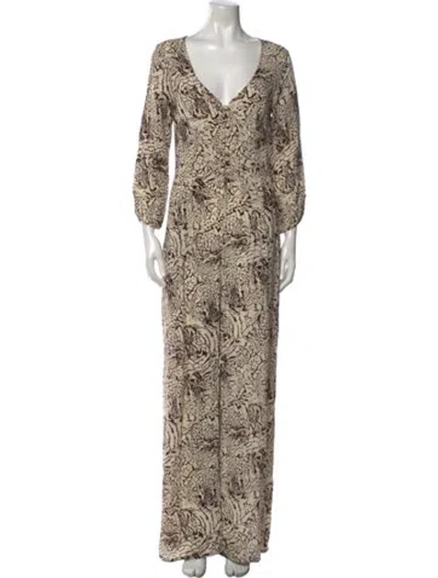Pre-owned Flynn Skye Printed V-neck Jumpsuit In Neutral