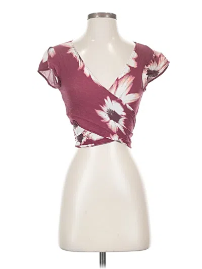 Pre-owned Flynn Skye Short Sleeve Top Burgundy Plunge Neckline Tops