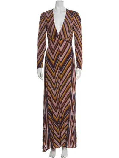 Pre-owned Flynn Skye Striped Long Dress In Brown