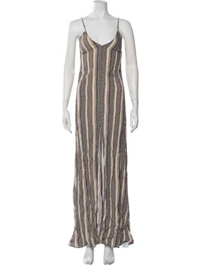 Pre-owned Flynn Skye Striped Long Dress In Neutrals