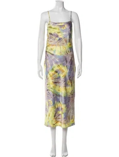 Pre-owned Flynn Skye Tie-dye Print Midi Length Dress In Yellow