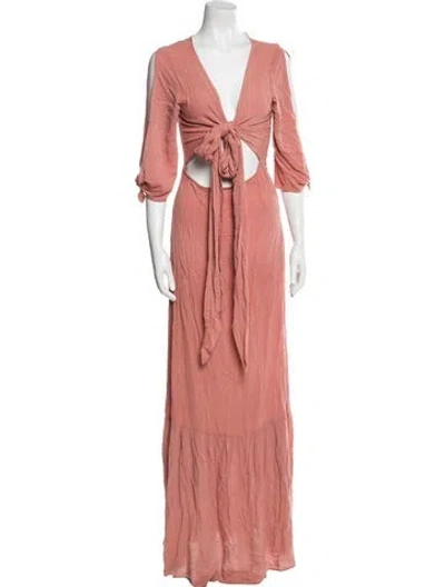 Pre-owned Flynn Skye V-neck Long Dress In Pink