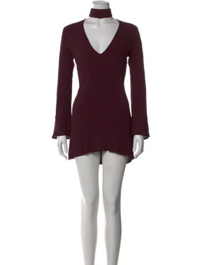 Pre-owned Flynn Skye V-neck Mini Dress In Burgundy