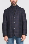 Flynt Blue Plaid Wool Hybrid Sport Coat With Removable Bib In Blue