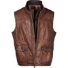 Flynt Tumbled Leather Vest With Removable Liner In Brown