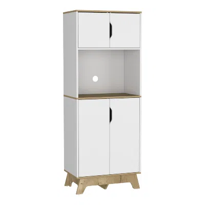 Fm Furniture Brussel Microwave Pantry Cabinet, Top Double Door Cabinet, Countertop Surface In Neutral