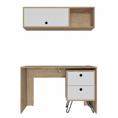 Fm Furniture Cartagena Office Set, One Cabinet, One Shelf Complement, Two Drawers In White
