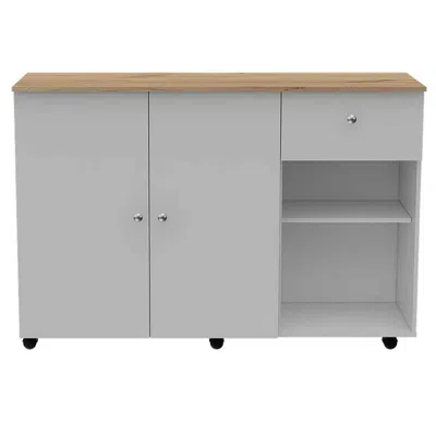 Fm Furniture Chico Kitchen Island, Two Concealed Shelves, Two Drawers In White