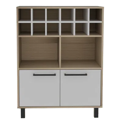 Fm Furniture Kaia Bar Cabinet, Twelve Wine Cubbies, Double Door Cabinet In White