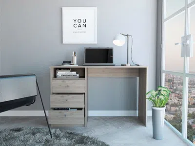 Fm Furniture Naples Computer Desk, Three Drawers In Grey