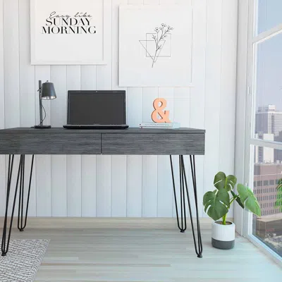 Fm Furniture Oakland Writing Desk, Two Drawers In Gray