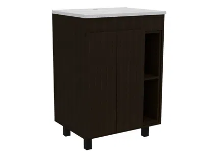 Fm Furniture Palmer 24" Free Standing Vanity Cabinet, Two Small Shelves In Brown