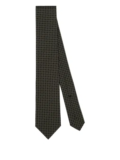F.marino Geometric-pattern Silk Tie In Green
