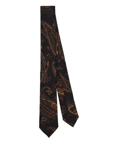 F.marino Paisley-print Silk Tie In Brown