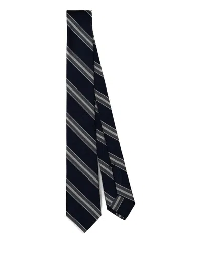 F.marino Striped Silk Tie In Black