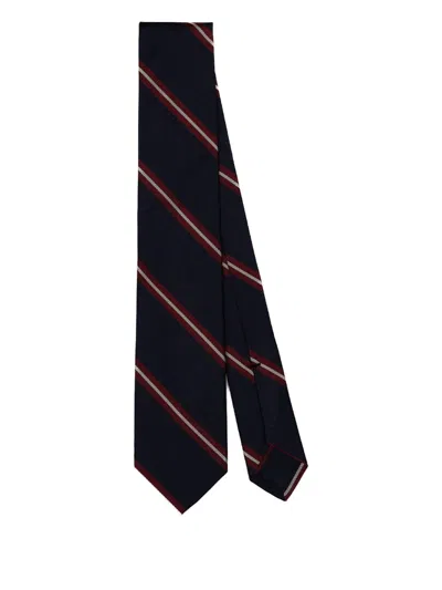 F.marino Striped Silk Tie In Black