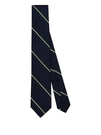 F.marino Striped Silk Tie In Blue