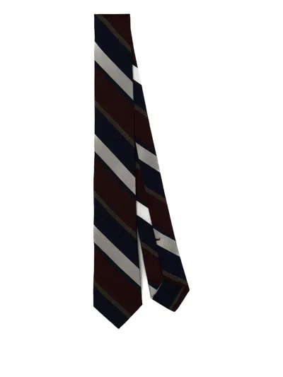 F.marino Striped Silk Tie In Blue