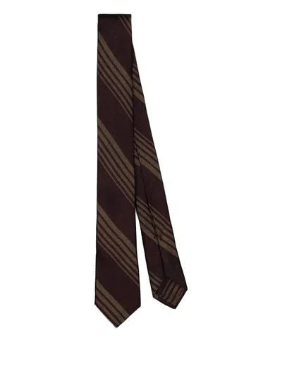 F.marino Striped Silk Tie In Brown