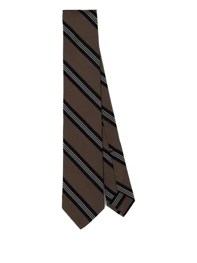 F.marino Striped Silk Tie In Brown
