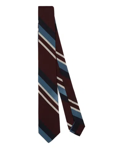F.marino Striped Silk Tie In Red
