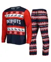 Foco Men's  Navy New England Patriots Team Ugly Pajama Set In Navy