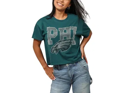Foco Nfl Rhinestone Team Logo Crop Top T-shirt Women's T Shirt Philadelphia Eagles/green: Sm, Polyester