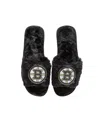 Foco Women's  Black Boston Bruins Rhinestone Fuzzy Slippers In Black