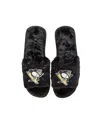Foco Women's  Black Pittsburgh Penguins Rhinestone Fuzzy Slippers In Black