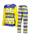 Foco Women's  Royal Los Angeles Rams Holiday Ugly Pajama Set In Royal