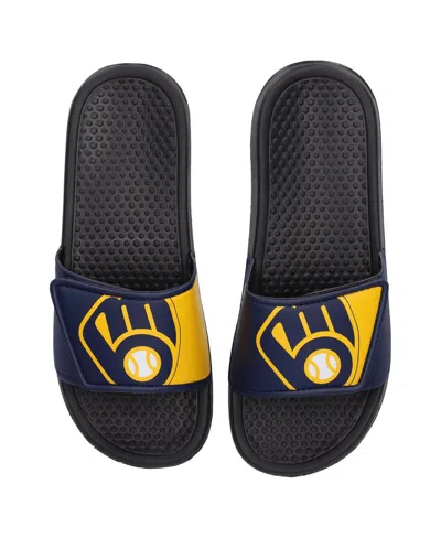 Foco Kids' Youth Boys And Girls  Milwaukee Brewers Colorblock Big Logo Legacy Slide Sandals In Black