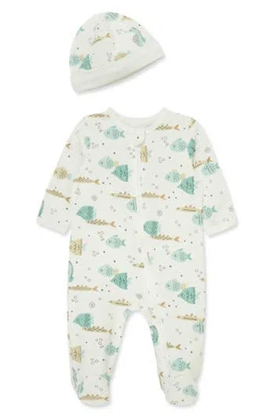 Focus Babies'  Aquatic Footie & Hat Set In Blue Print