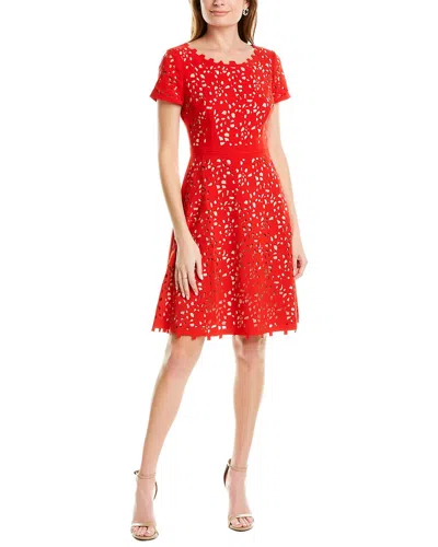 Focus By Shani Laser Cut Fit And Flare Women Dress In Red/nude